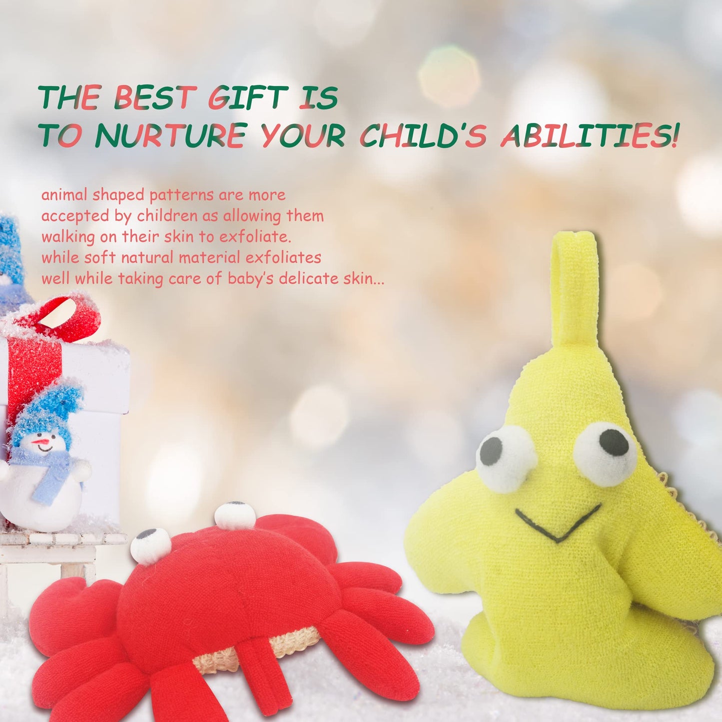 Bleu Bath (2 Pack) Animal Body Scrubber Natural Linen Shower Ball for Toddler Kids Gentle Exfoliating Bath Sponge Loofah Pouf in Yellow Starfish Red Beauty & Personal Care Bleu Bath