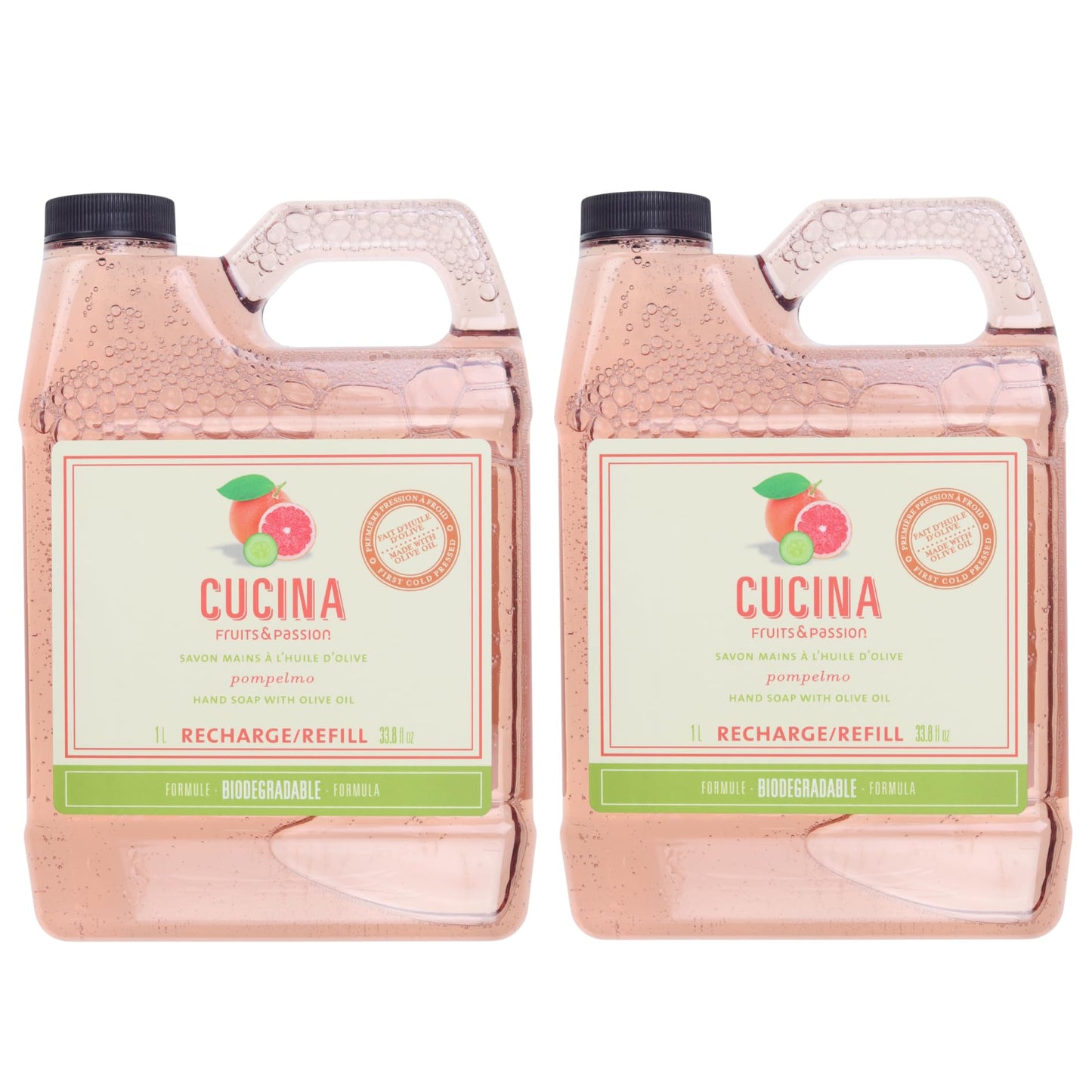 Cucina Fruits & Passion Pompelmo Hand Soap Refill 33.8 fl oz - Grapefruit Scent, Olive Oil Formula, Kitchen Hand Wash, Made in Canada - 2 Pack Beauty & Personal Care Cucina