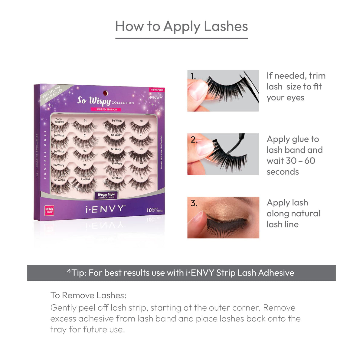 i-ENVY 10 Pairs So Wispy Human Hair Eyelashes Multipack, Natural Dramatic Fluffy False Lashes - Invisible Band, Volume & Curl, Lightweight, Reusable Beauty & Personal Care i•ENVY