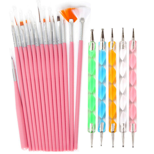 20pc Nail Art Painting Brush Pen Tools Kit UV Gel Building Drawing Linering Brushes Set Mandala Nail Dotting Pens (Pink) Beauty & Personal Care Lifextol