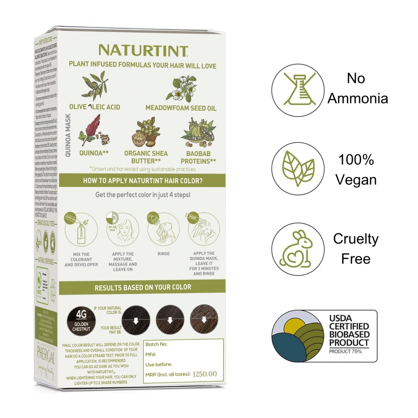Naturtint Permanent Hair Color 4G Golden Chestnut (Pack of 1), Ammonia Free, Vegan, Cruelty Free, up to 100% Gray Coverage, Long Lasting Results Beauty & Personal Care Naturtint
