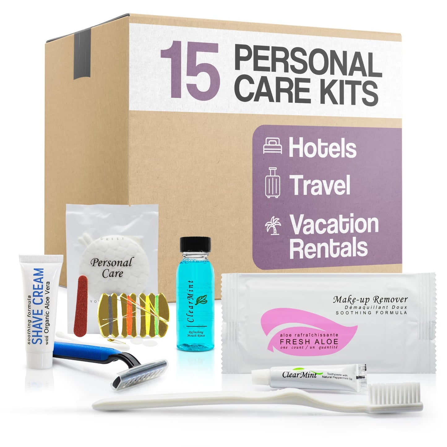 Personal Care Travel Toiletries | 1-Shoppe Amenities Kit | Travel Shaving Set, Toothbrush & Paste, Mouthwash, Makeup Wipes, Swabs, Nail File & Sewing Beauty & Personal Care Terra Pure