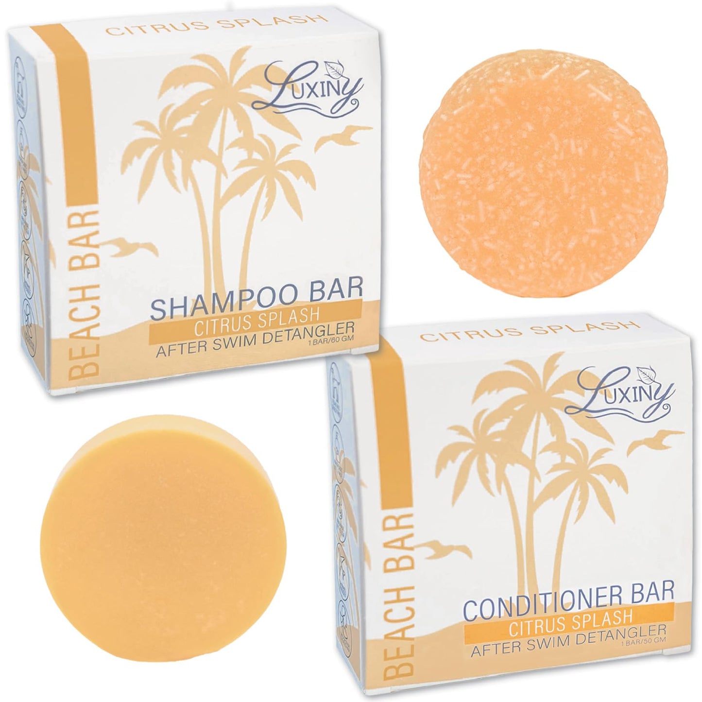 Luxiny Shampoo and Conditioner Bar Set - Sulfate Free, Moisturizing, All Hair Types (Citrus Splash) - 1 Shampoo Bar, 60g & 1 Conditioner Bar, 50g Beauty & Personal Care Luxiny