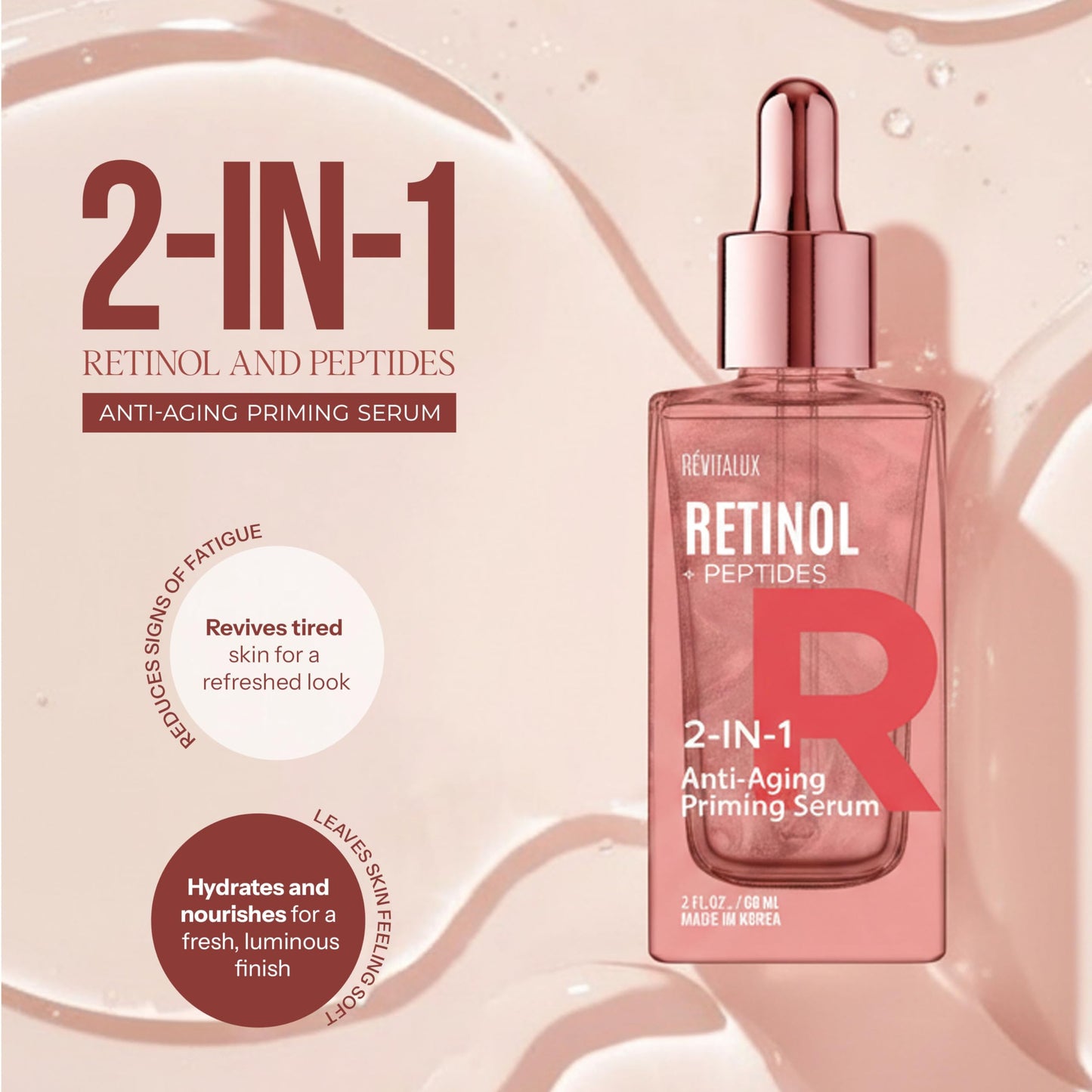 RevitaLux Retinol & Peptides 2-in-1 Serum - Anti-Aging, Smooths Fine Lines, Wrinkle Treatment, Hydrating, Dermatologist Tested, Cruelty-Free Korean Beauty & Personal Care RevitaLux