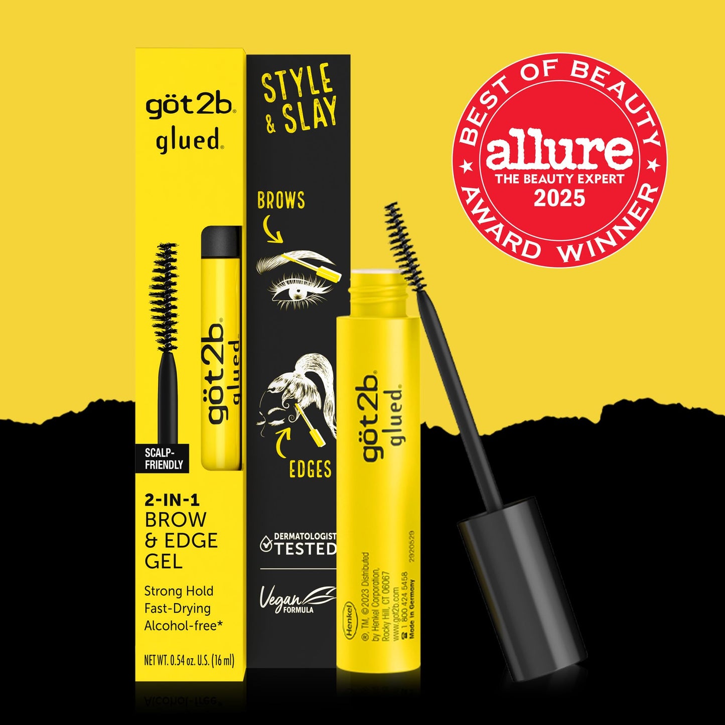 got2b Glued 2-in-1 Brow Gel & Edge Control, 0.54 Fl Oz, Strong Hold Styling Eyebrow Gel and Hair Mascara for Flyaways and Frizz with Castor Oil Beauty & Personal Care Got2B