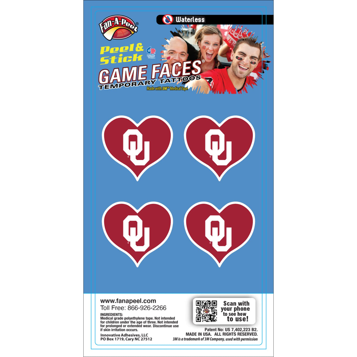 Fan-A-Peel Oklahoma Sooners Waterless Temporary Peel & Stick Tattoo
