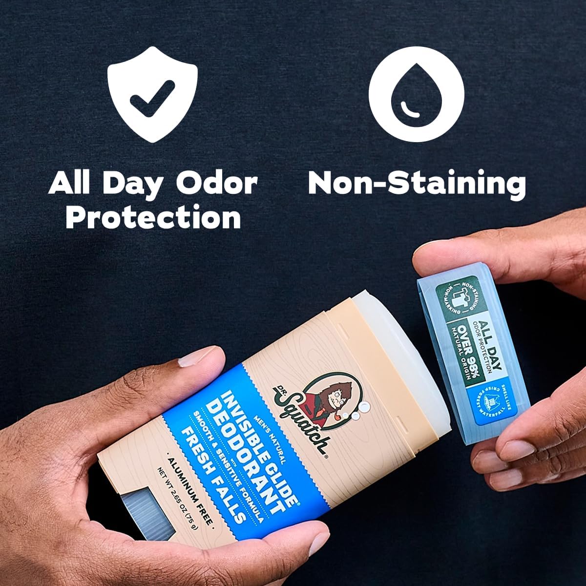 Dr. Squatch Invisible Glide Natural Men’s Deodorant - Smooth Glide, No Stains - Aluminum Free Deodorant Men - Safe for Sensitive Skin - Fresh Falls + Beauty and Personal Care Dr. Squatch
