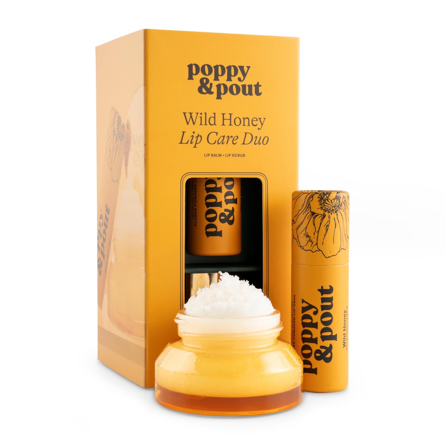 Poppy & Pout Lip Care Set - Lip Balm & Scrub - Sustainable Cardboard Tubes & Glass Jars, All Natural, Beeswax, Coconut Oil, Cruelty Free, Exfoliating Beauty and Personal Care Poppy & Pout