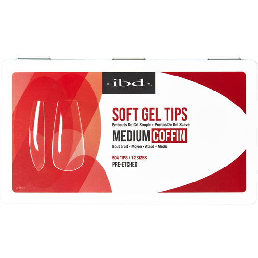 IBD Clear Soft Gel Nail Tips - Medium Coffin Shape, Pre-Etched Fake Nail Extensions for Durable and Easy Application, Acrylic Press On Nails, 504