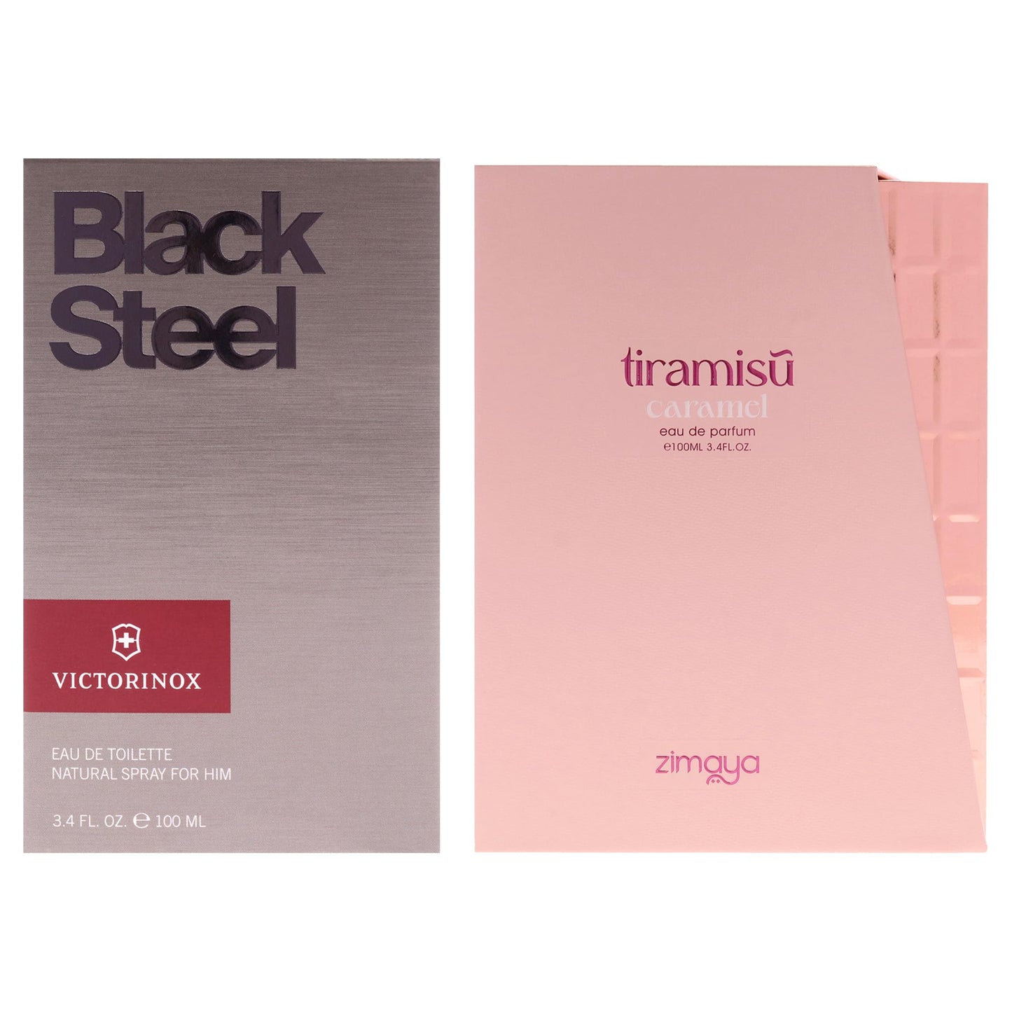 Swiss Army and Zimaya Kit by Various Designers for Unisex - 2 Pc Kit 3.4oz Black Steel EDT Spray, 3.4oz Tiramisu - Caramel EDP Spray Beauty & Personal Care Various Designers