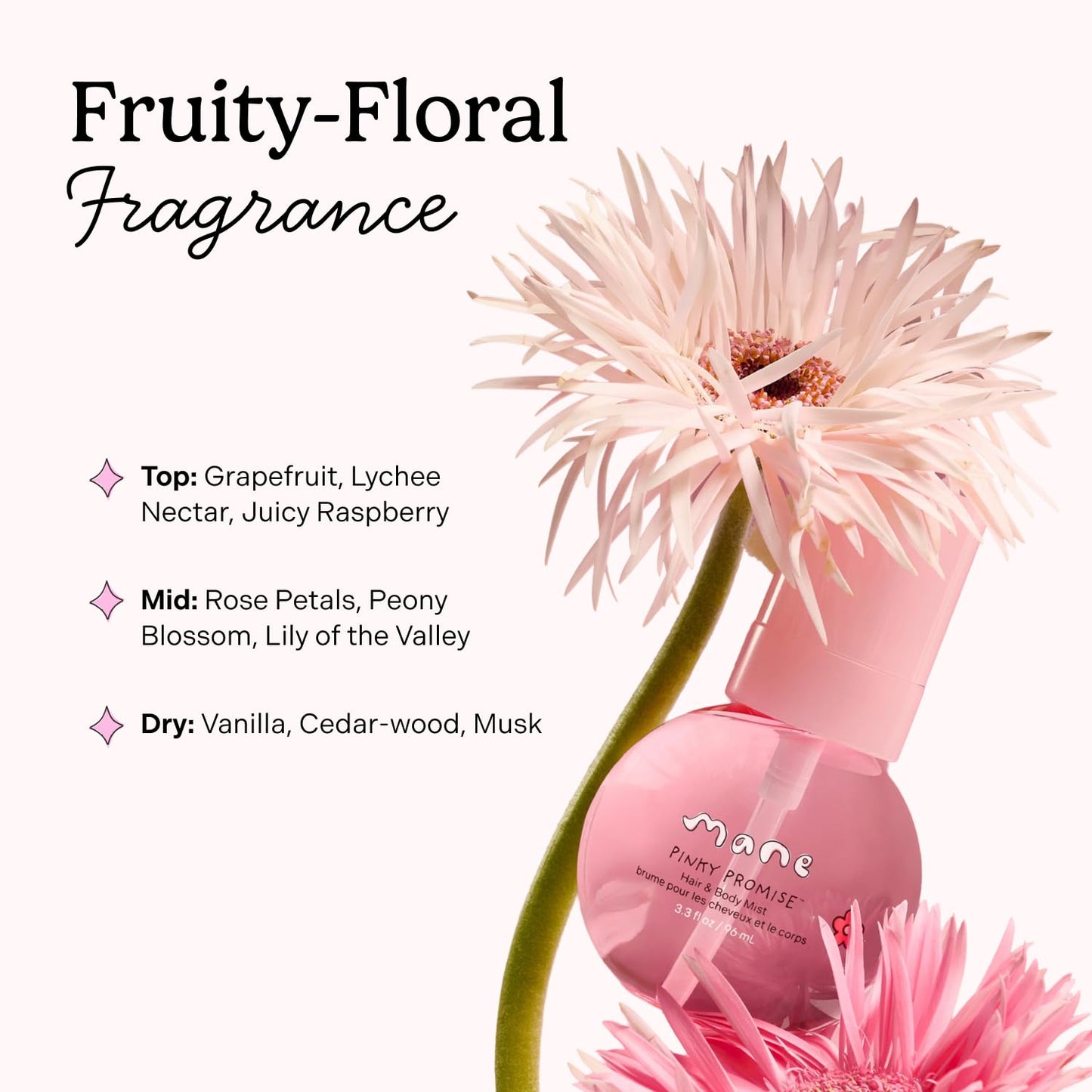 Mane Fruity Floral Hair and Body Mist - Lychee, Rose + Vanilla Body Spray & Hair Perfume - Hydrating & Non-Sticky Formula - Layerable Travel Size Beauty & Personal Care Mane