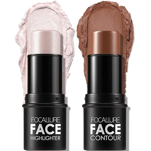 FOCALLURE 2 Pcs Contour Foundation Stick, Highlighter & Bronzer Pen, Face Brightens & Shades Pencil, Highlighting Shade Longwear Makeup, Highlight Beauty & Personal Care FOCALLURE