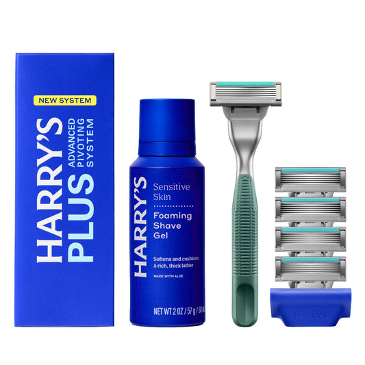 Harry's Plus Starter` Shaving Kit for Men - Premium Handle, 5 Razor Blade Cartridges, Foaming Shave Gel, and Travel Blade Cover - Advanced Pivoting Beauty and Personal Care Harry's Default Title