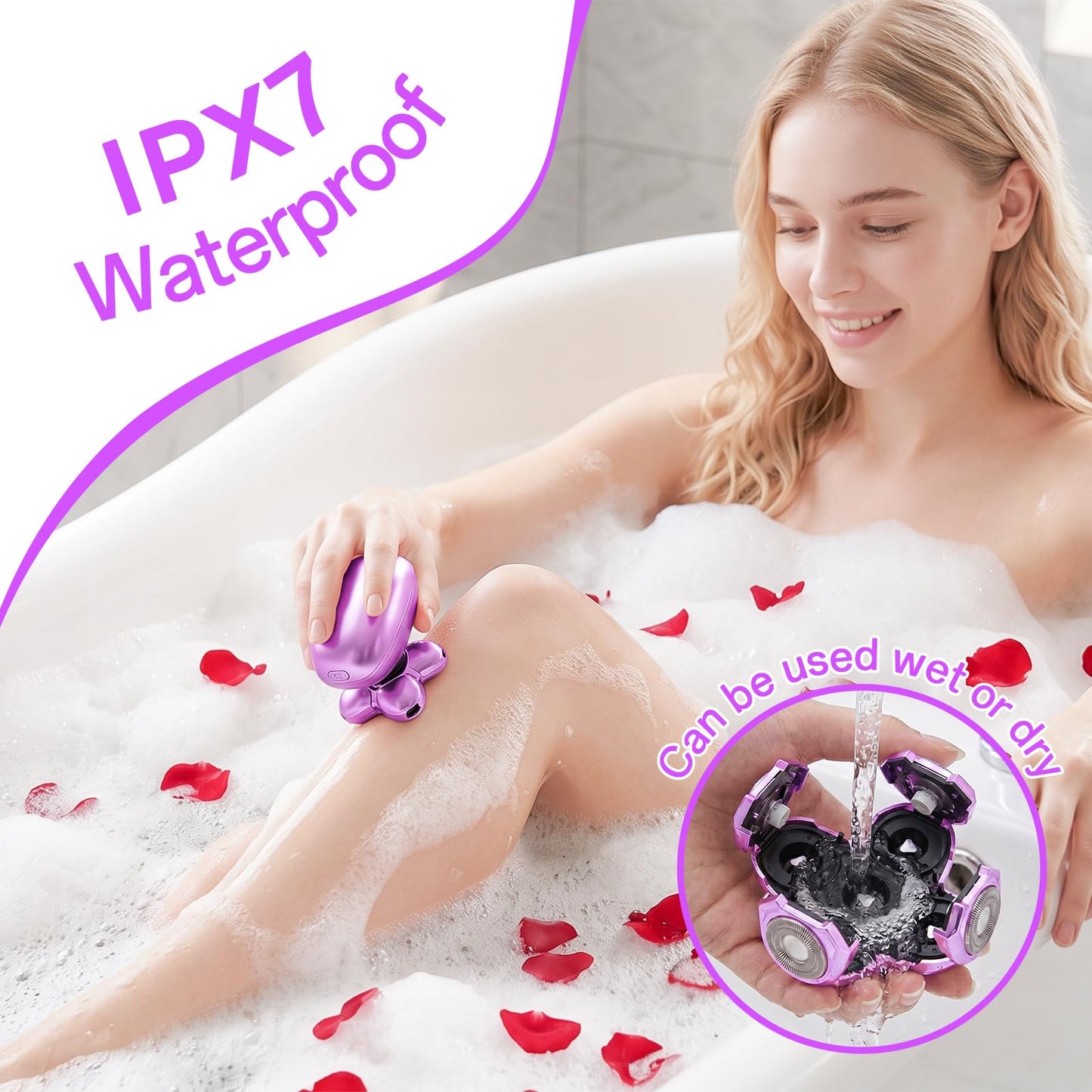 Electric Razors for Women, Waterproof Wet/Dry Womens Electric Razor, Replacement Heads Womens Face Shavers for Legs, Arms, Bikini, Lips, Underarms Beauty and Personal Care Burtily