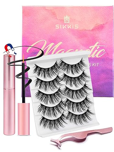 Sikkis Magnetic Eyelashes with Eyeliner - Magnetic Eyelashes Mink Look Kit, Mixed 3D Mink Reusable False Lashes with Applicator, No Glue Needed -5 Beauty & Personal Care Sikkis