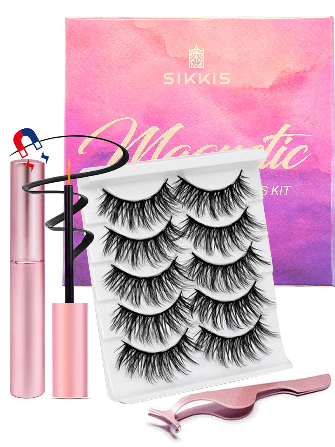 Sikkis Magnetic Eyelashes with Eyeliner - Magnetic Eyelashes Mink Look Kit, Mixed 3D Mink Reusable False Lashes with Applicator, No Glue Needed -5 Beauty & Personal Care Sikkis