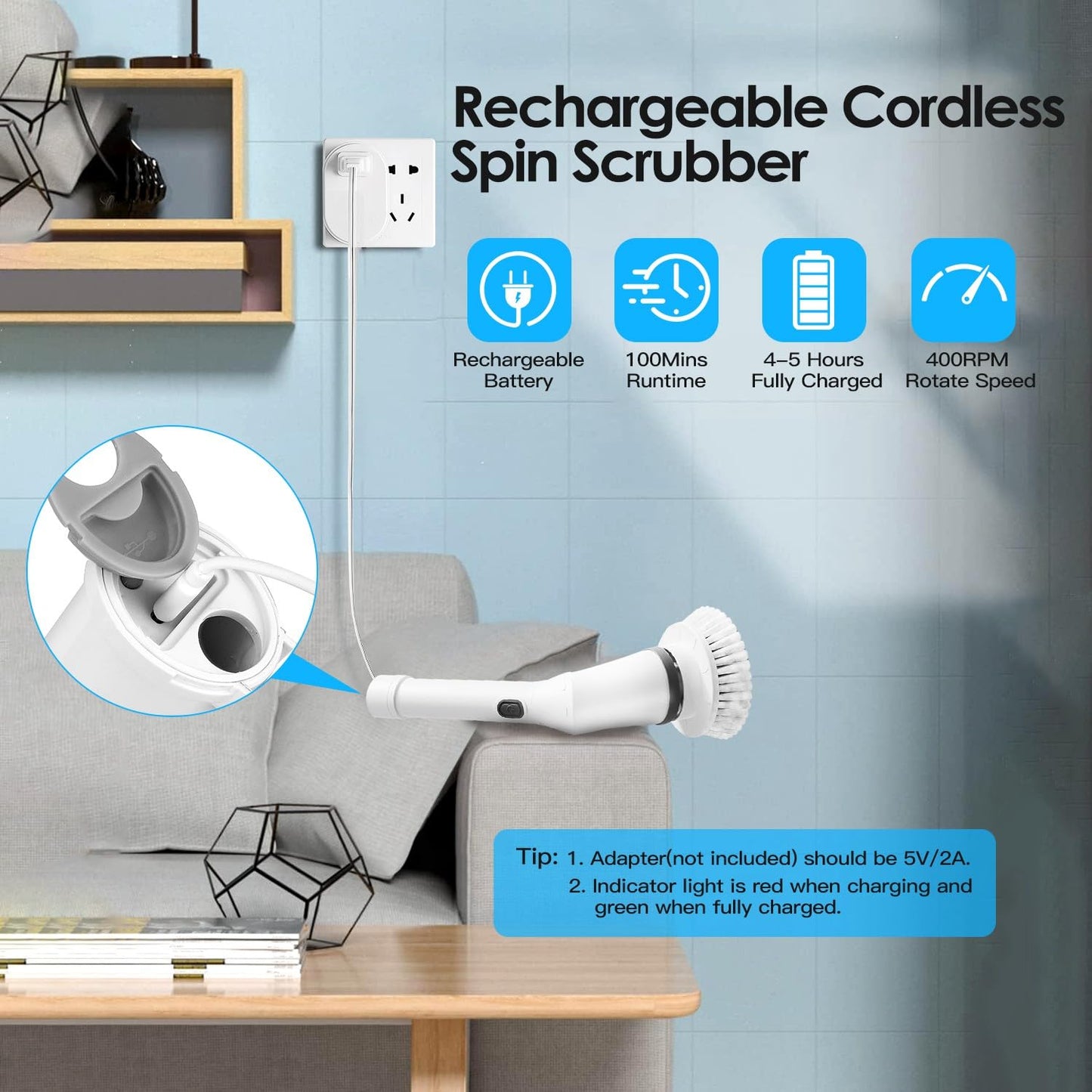 TeqHome Electric Spin Scrubber, Cordless Power Shower Cleaning Brush with 6 Replaceable Brush Heads, 2 Adjustable Speeds,Adjustable & Detachable Beauty and Personal Care TeqHome