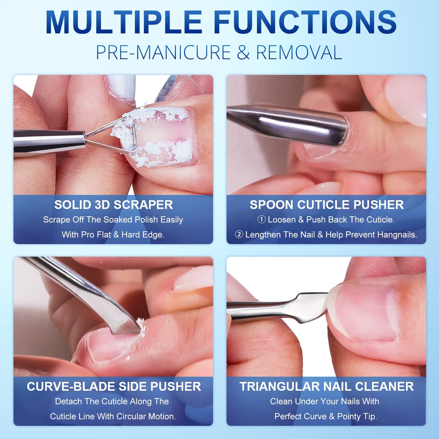 GA&EN 2PCS Metal Silver Cuticle Pusher and Scraper, Nail Trimmer Cutter Stainless Steel Gel Scraper Tool, Nail Polish Remover Peeler Durable Salon Beauty and Personal Care GA&EN