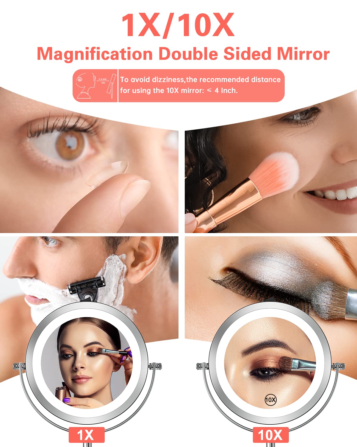 Benbilry 10X Magnifying Lighted Makeup Mirror, 7 Inch Double Sided 1X/10X Magnification with Lights, 360° Rotation Swivel Travel Make Up Mirror Beauty & Personal Care Benbilry