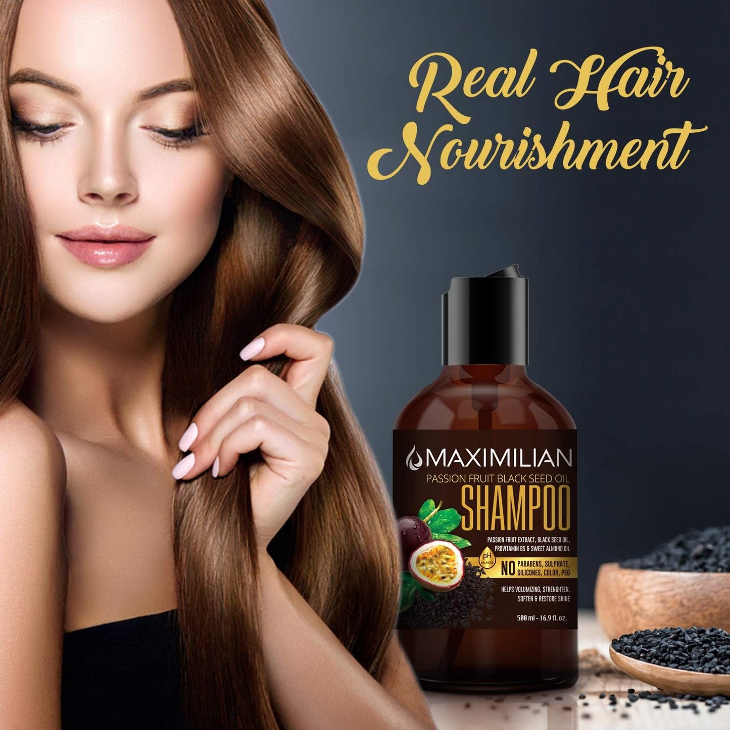 Maximilian Passion Fruit Black Seed Oil Curly Hair Shampoo and Conditioner Set- Extra Volumizing, Strengthing, Moisturizing, Hydration and Shine Beauty & Personal Care MAXIMILIAN