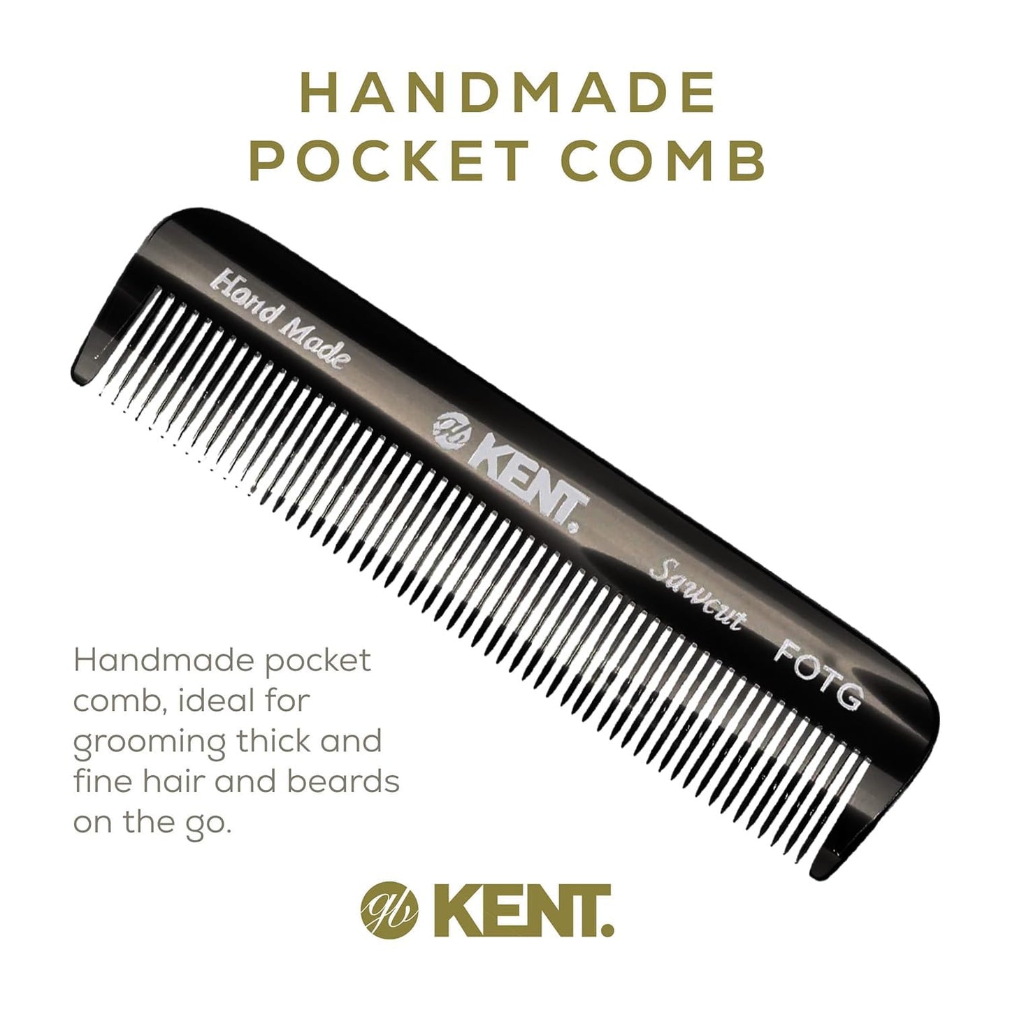 Kent FOT Black Graphite Fine Tooth Beard Comb - 4.5" Handmade Pocket Travel Comb for Men - Styling Combs for Fine or Thinning Hair, Mustache and Beard Beauty and Personal Care KENT