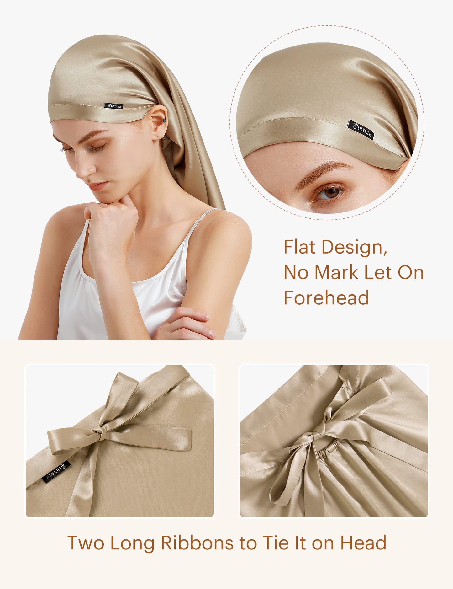 LILYSILK Mulberry Silk Sleep Cap 100% 19 Momme Long Silk Bonnet for Curly Hair, Night Cap for Sleeping, Silk Hair Wrap for Women Coffee Beauty and Personal Care LilySilk
