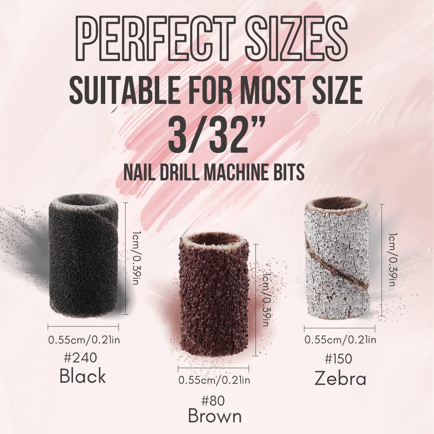 Makartt Nail Drill Bits Sanding Bands - for Nail Drill #80#150#240 Grits 300Pcs File Sanding Bands Zebra Brown Professional Bits Set for Acrylic Nails Beauty & Personal Care Makartt