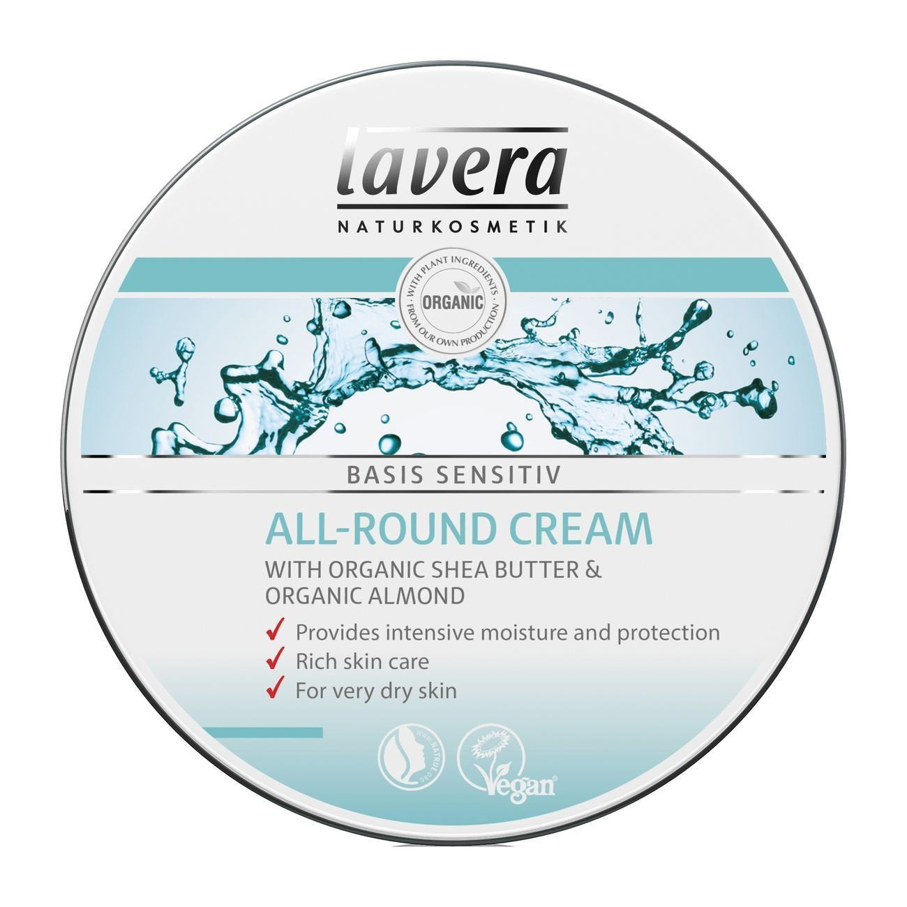 lavera Basis Sensitive All Purpose Cream - Body Cream with Aloe Vera & Almond Oil - Intensive Care for Dry Skin - Moisturizing Face Cream - PETA Beauty & Personal Care lavera