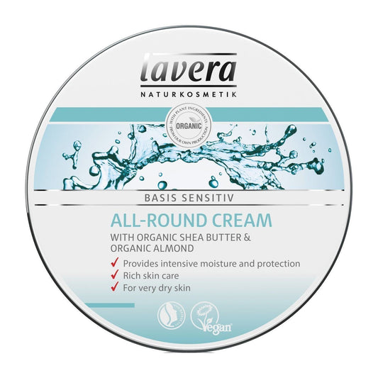 lavera Basis Sensitive All Purpose Cream - Body Cream with Aloe Vera & Almond Oil - Intensive Care for Dry Skin - Moisturizing Face Cream - PETA Beauty & Personal Care lavera
