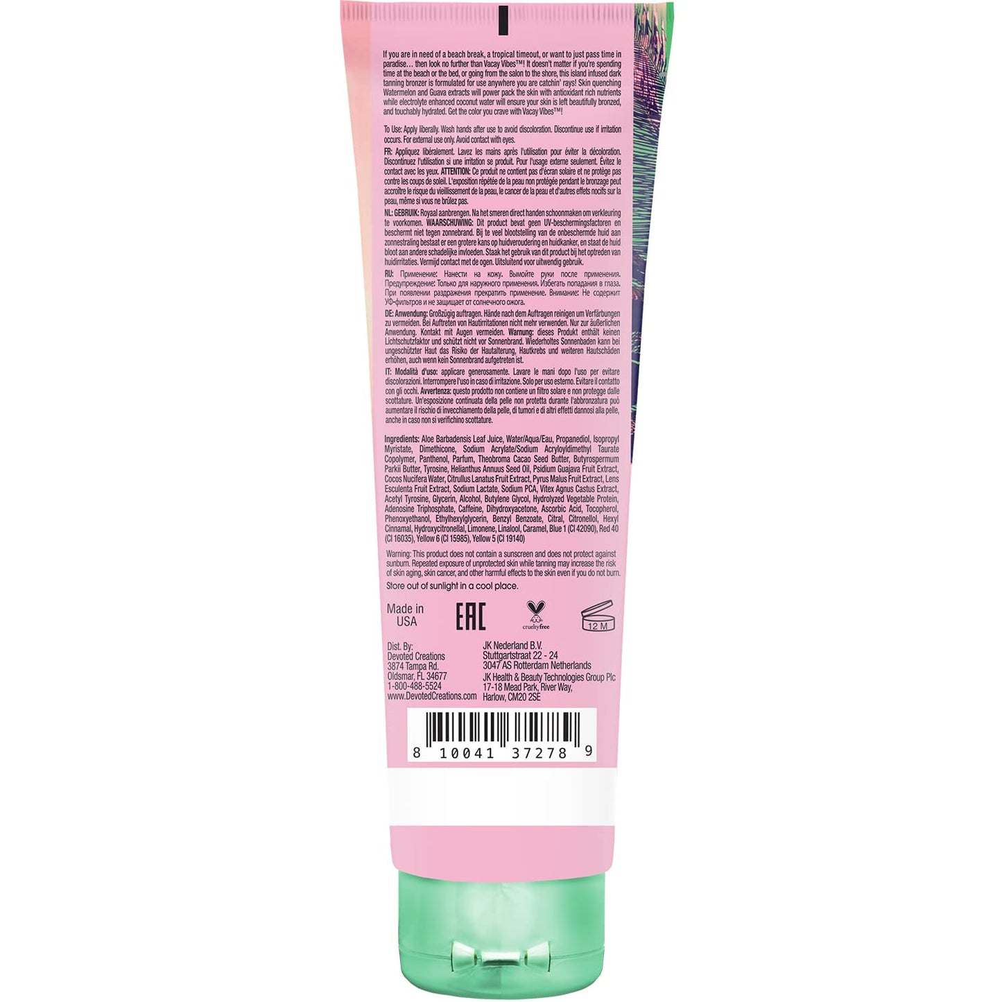 Devoted Creations Vacay Vibes Tanning Lotion - Indoor/Outdoor Tropical Bronzing Cocktail Infused with Skin Quenching Watermelon and Guava Extracts Beauty & Personal Care Devoted Creations