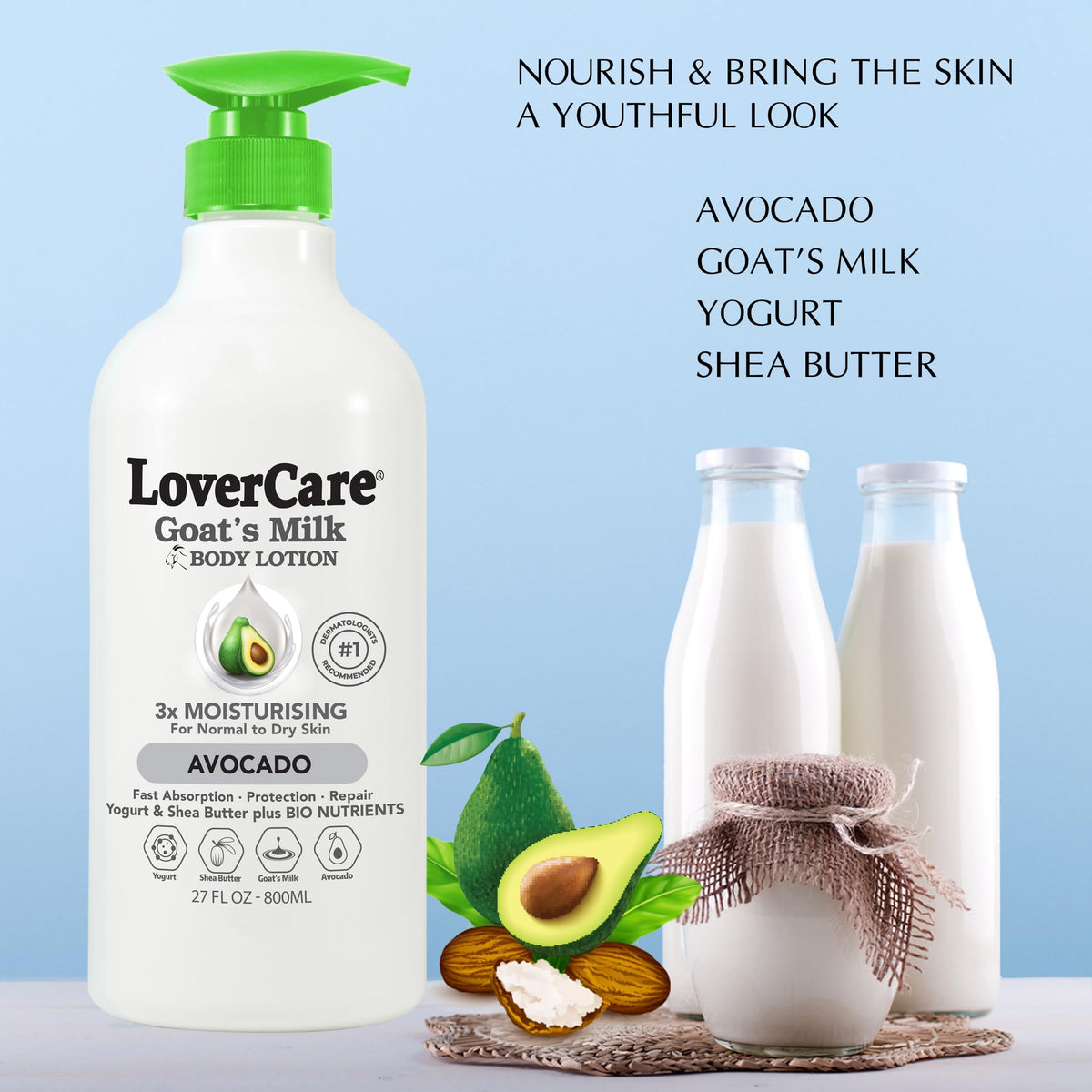 Lovercare Goat Milk Body Lotion for Dry Skin with Avocado 27 fl oz (800ml) Beauty & Personal Care Lover's Care