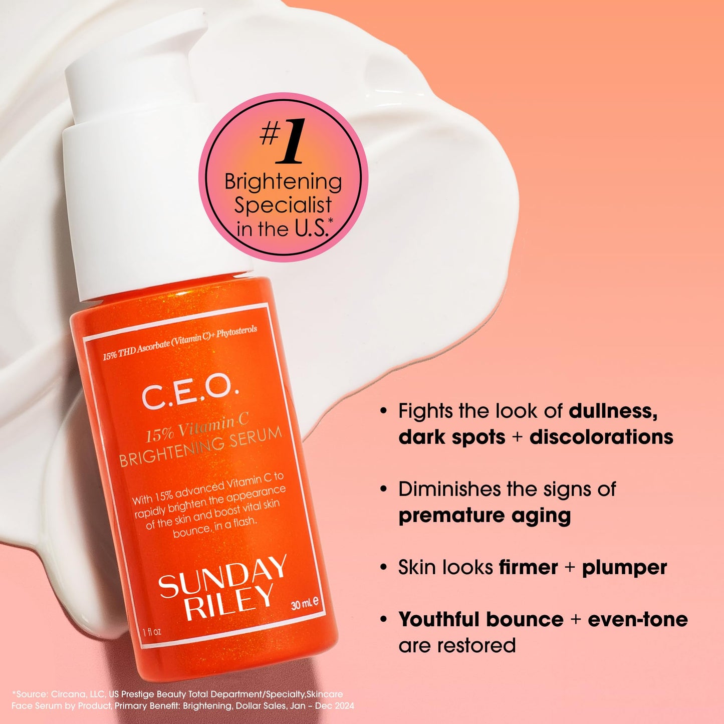 Sunday Riley C.E.O. 15% Vitamin C Brightening Serum, Orange, 1.0 Fl oz(pack of 1) Beauty and Personal Care Sunday Riley