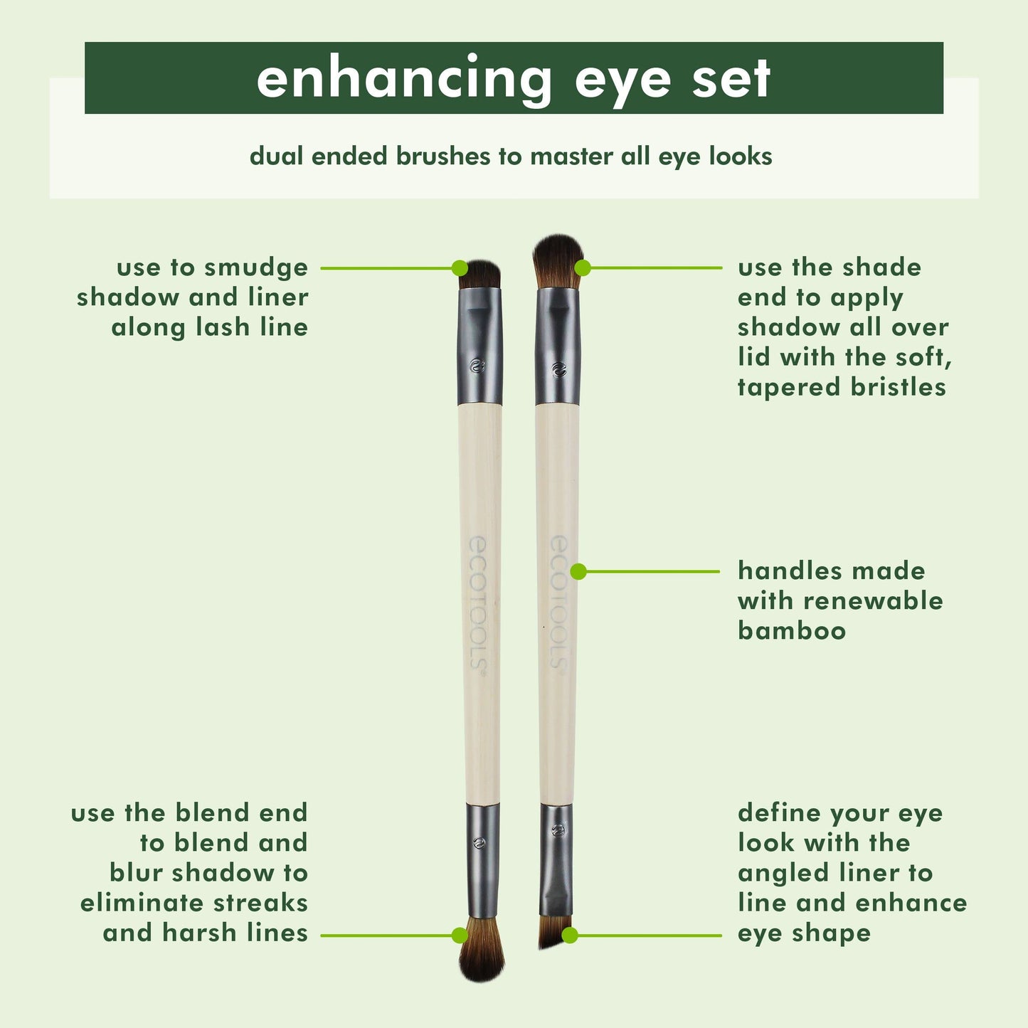 EcoTools Enhancing Eye Brush Set, Makeup Brushes For Liquid, Cream & Powder Eyeshadow & Eye Liner Application, Dual-Sided & Eco-Friendly, Synthetic Beauty & Personal Care EcoTools