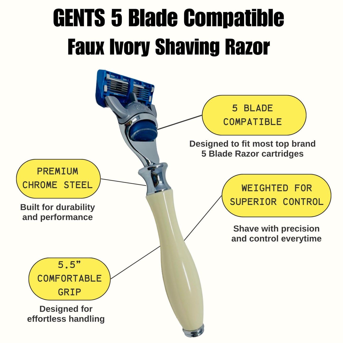G.B.S Ivory 5 Blade Compatible Razor 5.5in Length Ergonomic Handle Beauty and Personal Care G.B.S