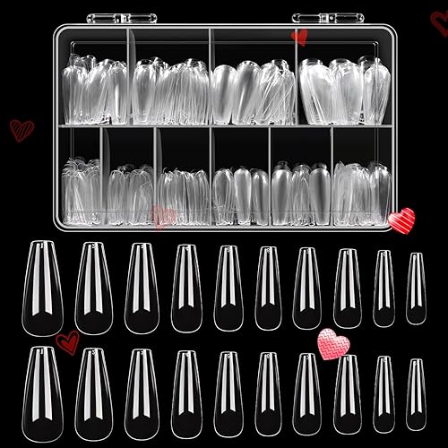 Beetles Acrylic Nails Kit 500Pcs Long Coffin Pre-Shaped Clear Full Cover Soft False Nails, Nail Tips Soak Off Easy Nail Extension Set for DIY Nails Beauty & Personal Care beetles Gel Polish