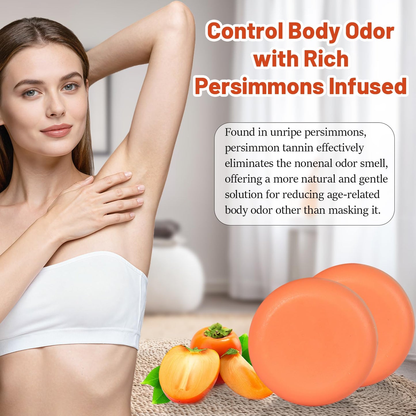 14 Pack Persimmon Soap Bar for Body Odor, Natural Deodorizing Persimmon Travel Soap Individually Wrapped, Handmade and Cold Process, Fragrance Free Beauty & Personal Care Umpeimvon