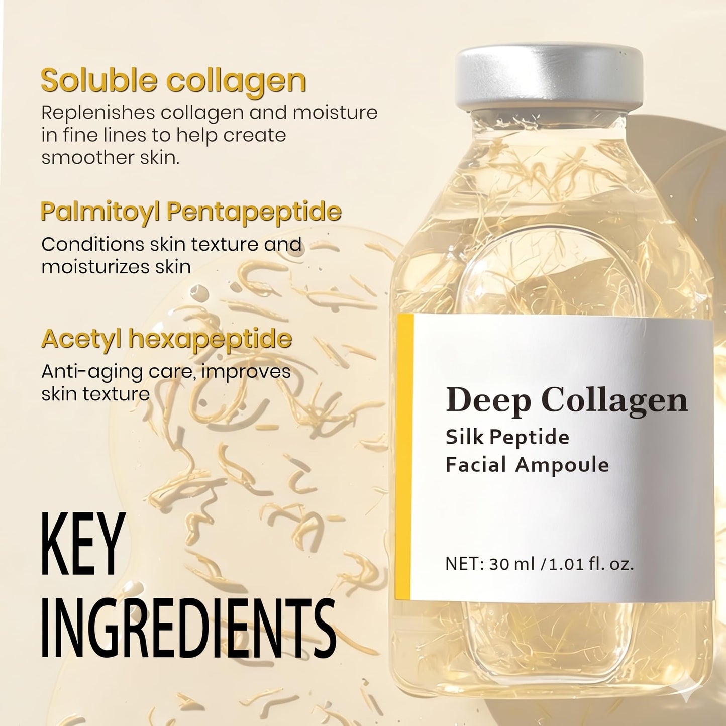 Silk Peptide Intensive Lifting Ampoule - Deep Collagen Silk Peptide Intensive Lifting Serum, Korean Silk Peptide Serum for Face, Lightweight Beauty & Personal Care Luvee