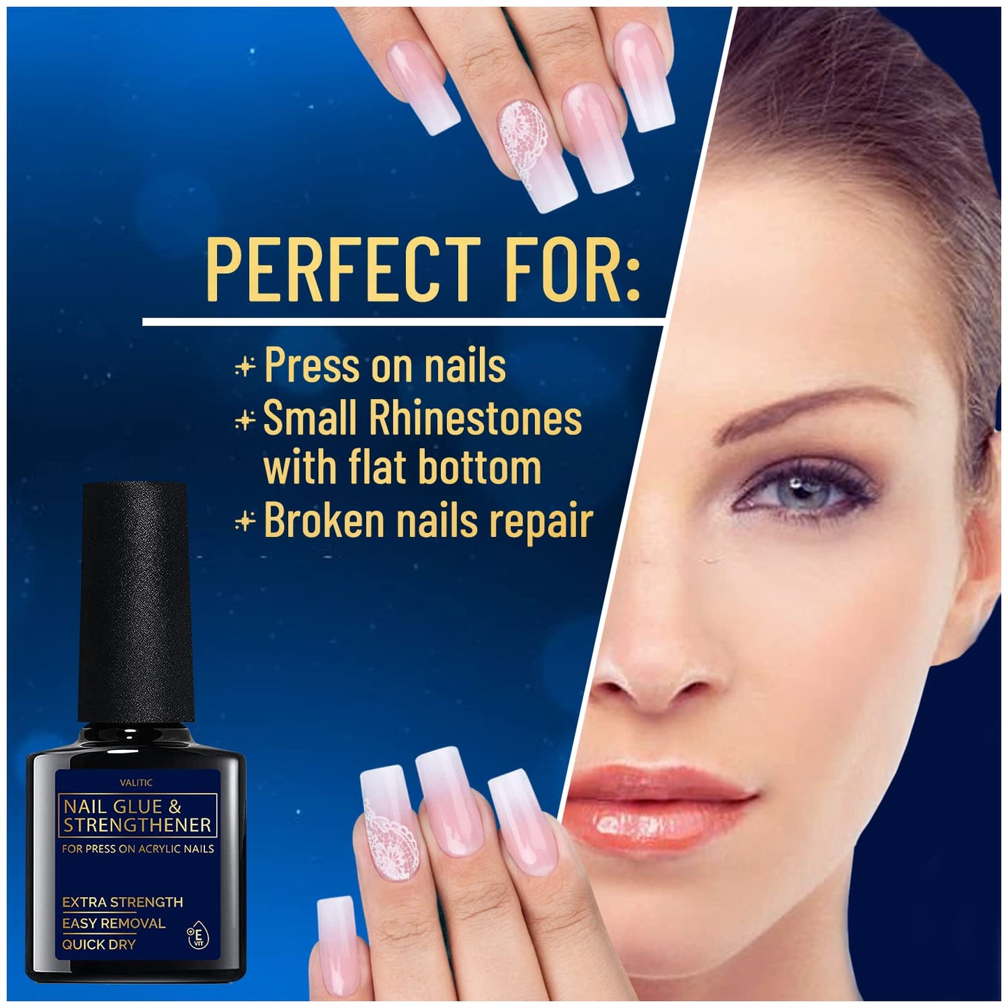 Valitic Strong Nail Glue and Strengthener for Acrylic and Press On Nails - Quick Dry Brush On Gel for Long Lasting Effect - Adhesive Nail Bond Beauty & Personal Care VALITIC