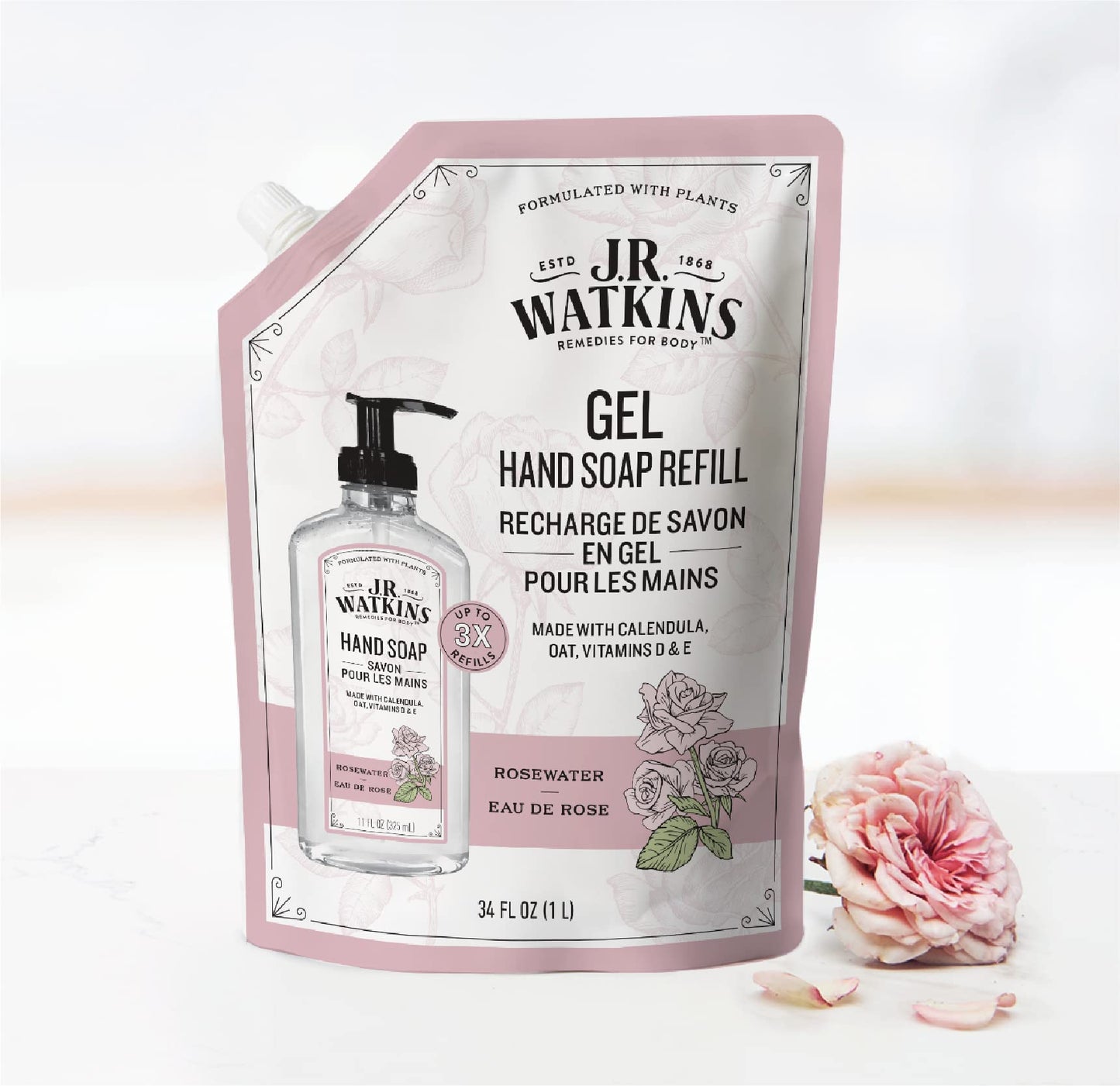 J.R. Watkins Rosewater Liquid Hand Soap Refill Pouch 1 L Beauty & Personal Care J.R. Watkins