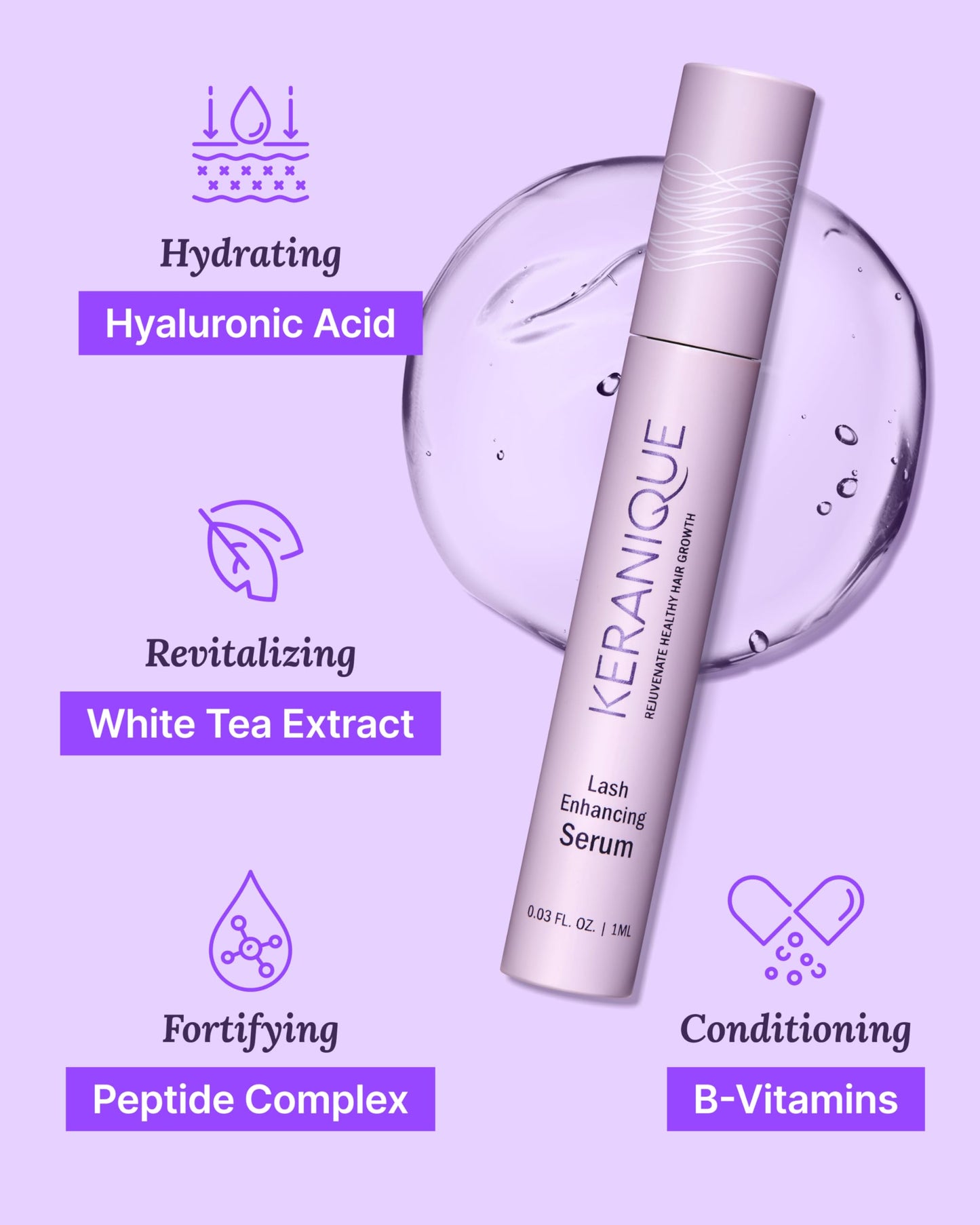 Keranique Lash Growth Serum - Eyelash Enhancer for Women with Thin & Brittle Lashes - Intense Boost for Long, Natural Eyelashes Beauty & Personal Care Keranique