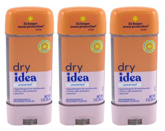 Dry Idea Deodorant 3 Ounce Gel Stick Unscented Antiperspirant (Pack of 3) Beauty and Personal Care Dry Idea