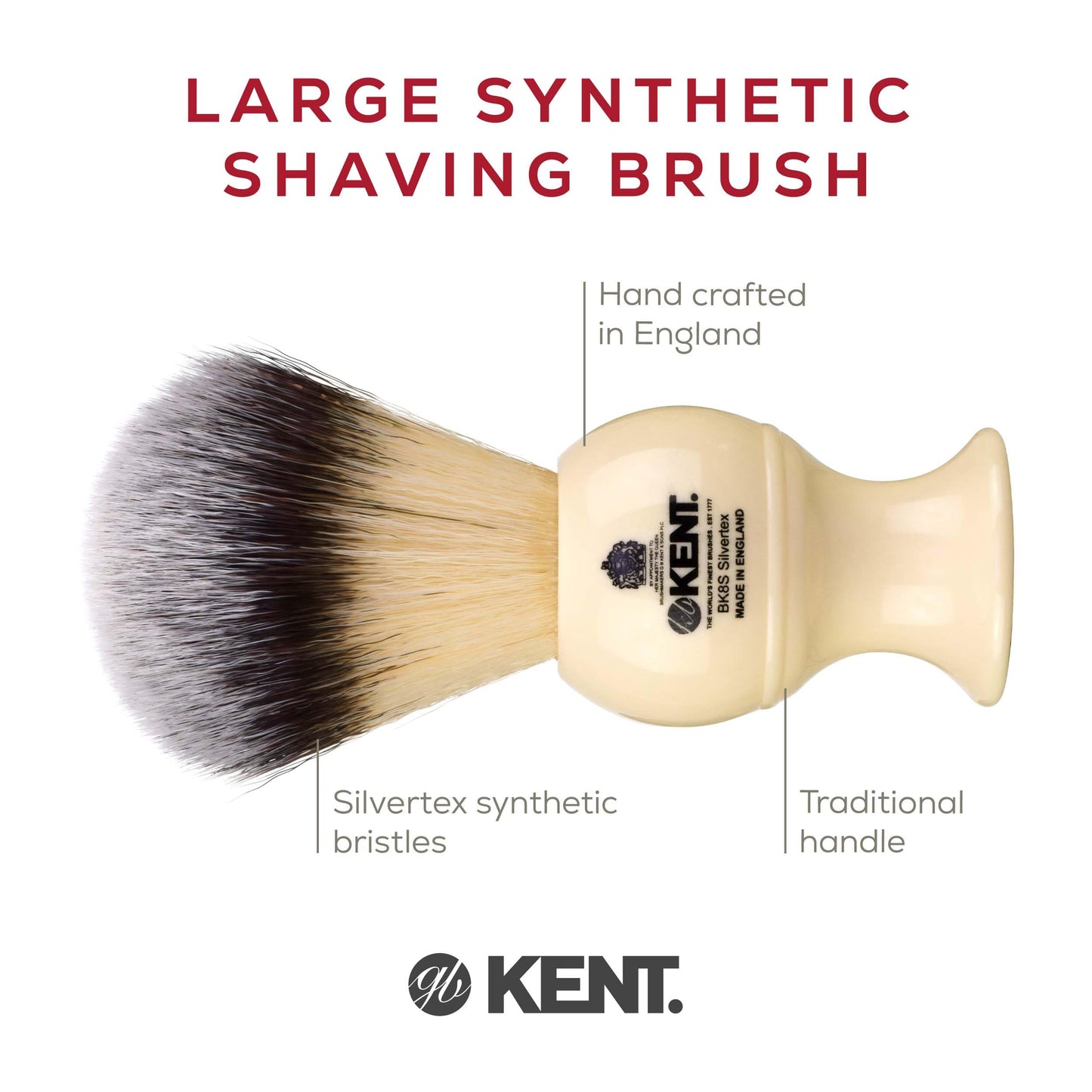 Kent BK8S Shaving Brush with Ultra-Soft Silvertext Synthetic Bristles and Faux Ivory Resin Handle to use with Shave Cream or Soap for a Perfect Beauty and Personal Care KENT