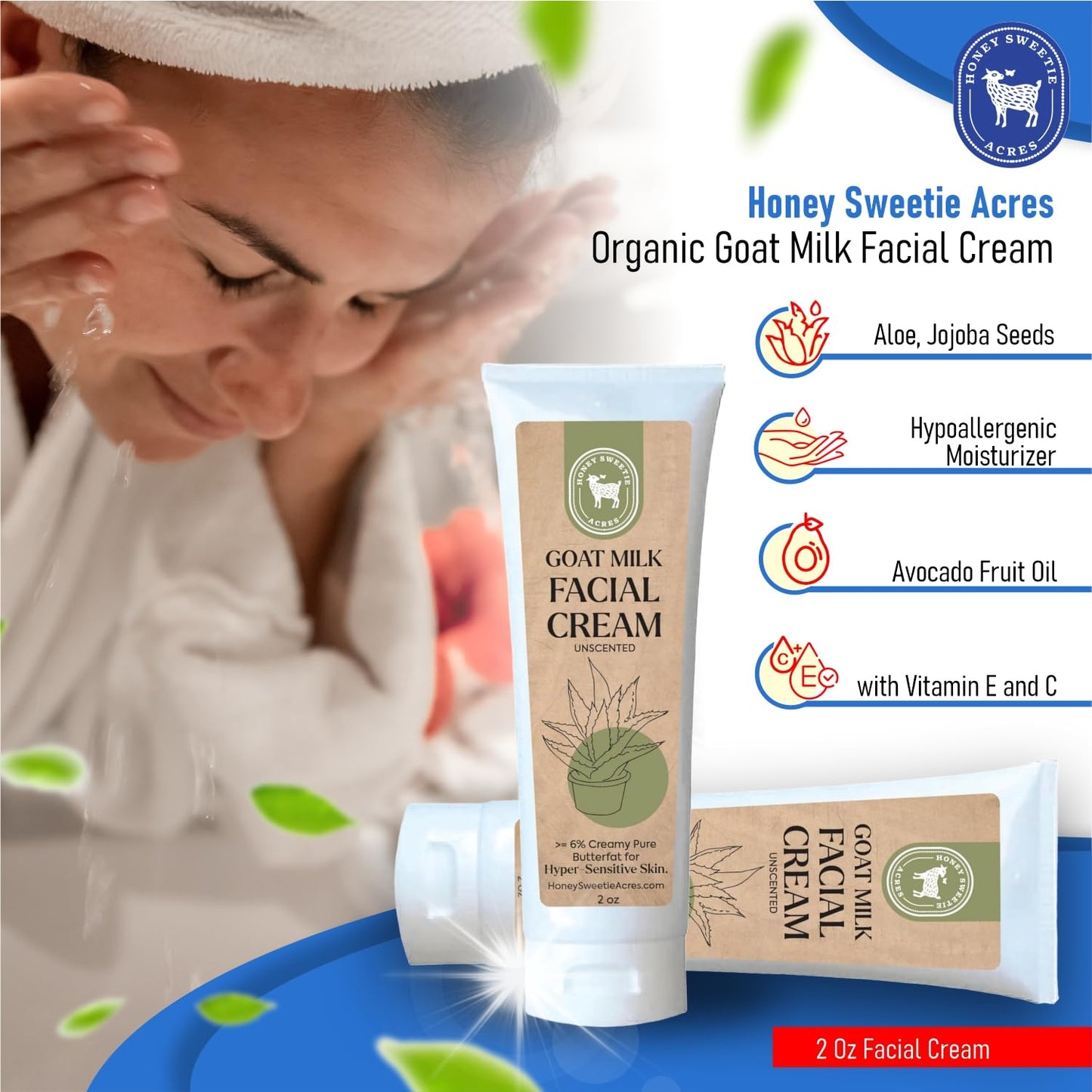 Honey Sweetie Acres All-Natural Skincare Bundle - Avocado Cleansing Bar, Vitamin B Serum & Goat Milk Cream - Hypoallergenic, Fragrance-Free Beauty & Personal Care Honey Sweetie Acres