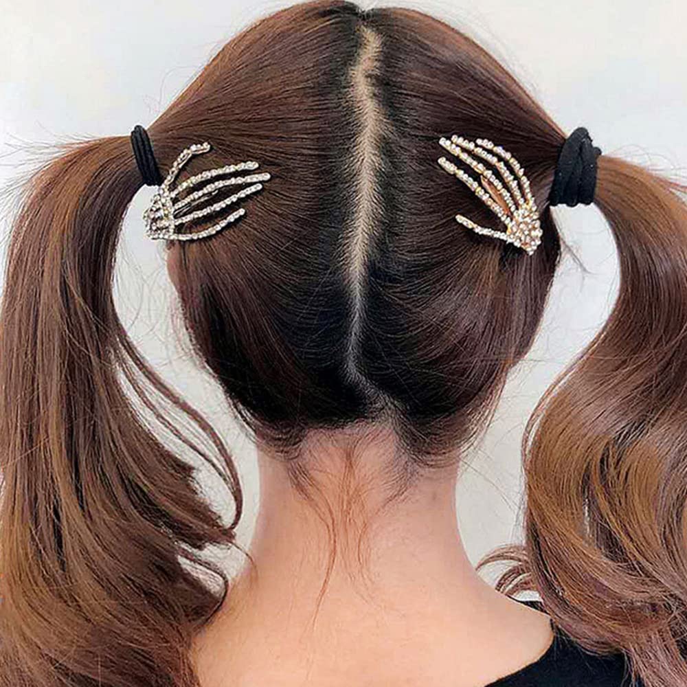 wekicici Skeleton Hand Rhinestone Hair Clip Punk Horror Skull Hairpin for Women and Girls Fashion Gothic Barrette Hair Accessories(2 pcs ), Silver Beauty & Personal Care wekicici