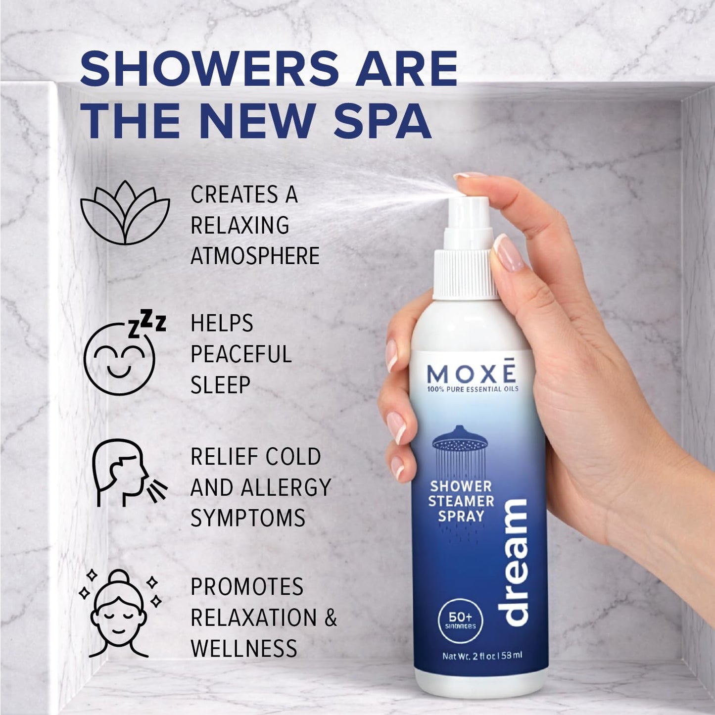MOX? Shower Steamer Spray Dream Essential Oil Shower Spray - Relaxing Aromatherapy Mist for Home Spa Experience - Pure Plant Based Fragrance for Daily Beauty and Personal Care MOXE