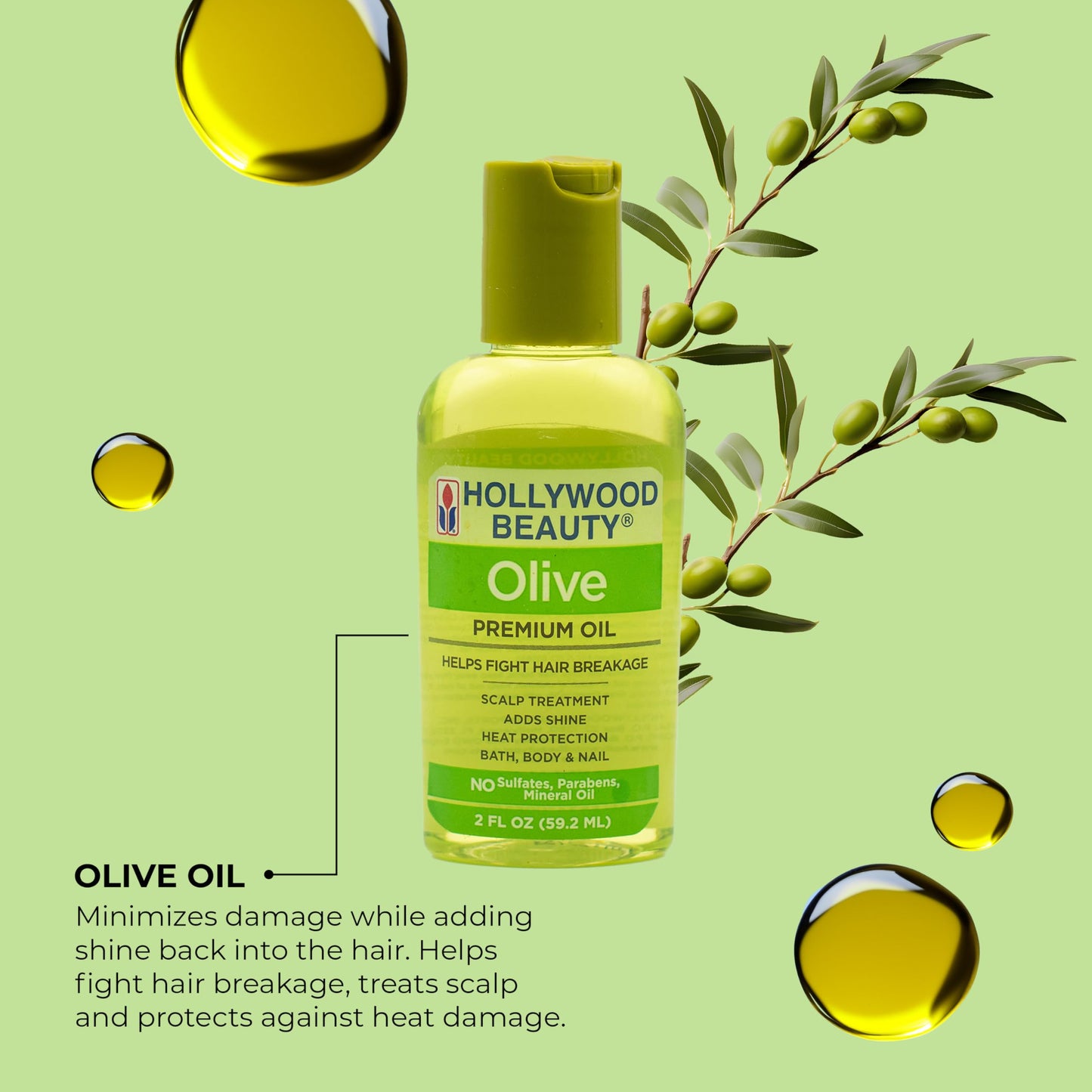 Hollywood Beauty Olive Hair Oil, 2 oz - Fights Hair Breakage, Adds Shine, Heat Protection, Moisturizes Hair & Skin, Antioxidant-Rich Beauty & Personal Care Hollywood Beauty