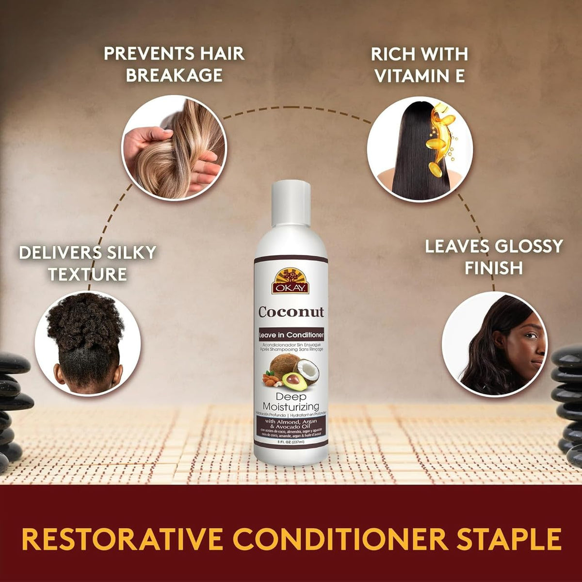OKAY Coconut Leave In Conditioner - Hair Moisturizer For Women And Men, Contains Castor Seed Oil, Natural Hair Product For Hair Growth, Curly Hair Beauty & Personal Care OKAY