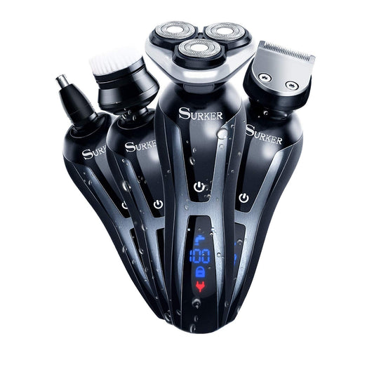 SURKER Electric Shaver Razor Cordless Beard Trimmer for Men Nose Hair Trimmer 3 in 1 Grooming Kit Plus 1 Facial Cleansing Brush Waterproof USB Beauty and Personal Care SURKER