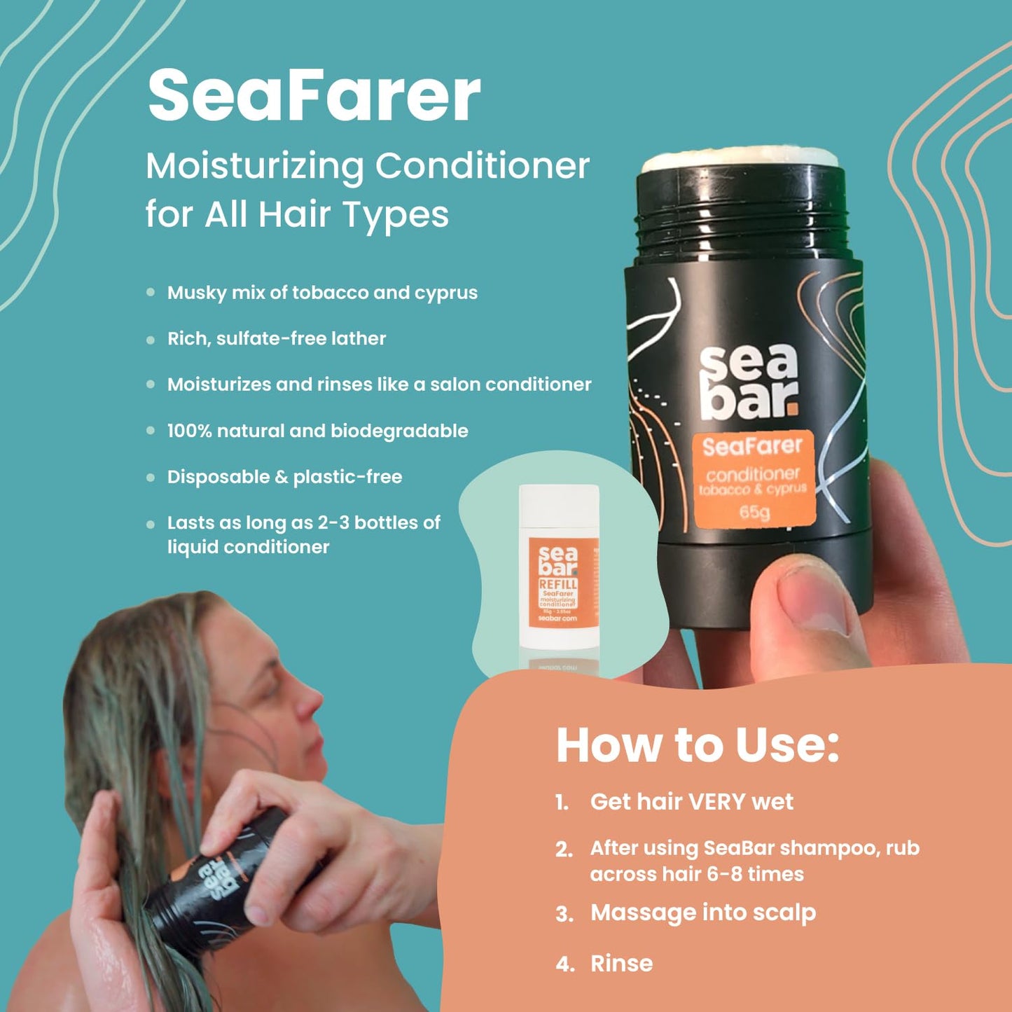 SeaBar Shampoo & Conditioner Bar Refill Set - All Natural Hair Shampoo - Vegan, Sulfate-Free, Eco Friendly Zero Waste Reusable Packaging with Travel Beauty & Personal Care SeaBar