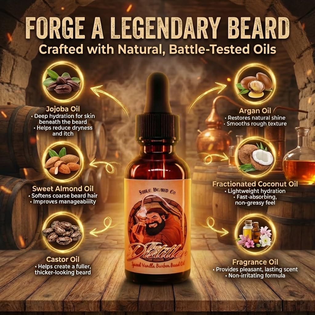 Fable Beard Co. Beard Oil - The Distiller, Mulled Spices, Aged Bourbon & Deep Barrel Woods, Natural Beard Oil for Men with Jojoba & Argan Oils Beauty and Personal Care Fable Beard Co.